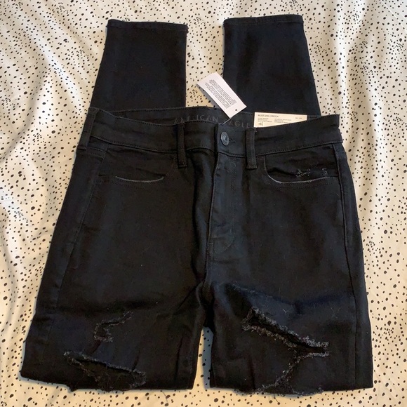 American Eagle Outfitters Black Distressed Hi-Rise Jeggings - Picture 3 of 10